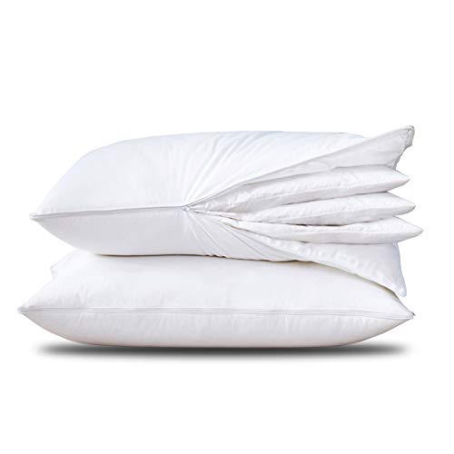 White Adjustable Queen Size Goose Feather Pillow Pack of 2 - Three Geese