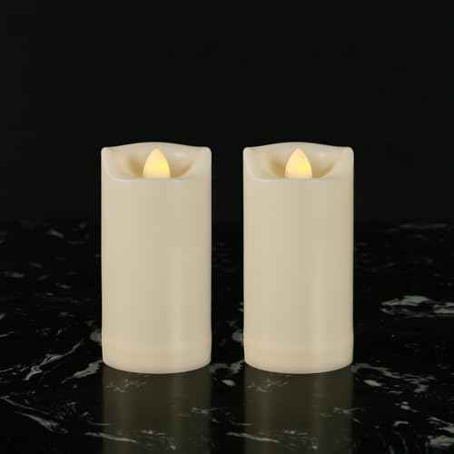 2" X 4" Battery Operated Flameless Candles with Timer, Waterproof Outdoor Flickering LED Pillar Candles for Home, Wedding Decoration, Slim Tall, Ivory Plastic, 2 Pack