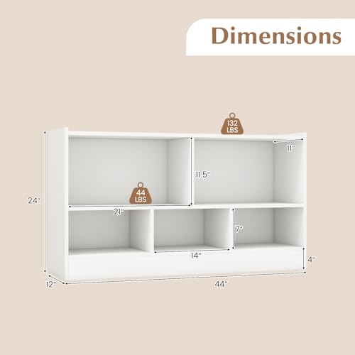 GIANTEX 5 Cube Bookcase - White Freestanding 2-Tier Open Bookshelf