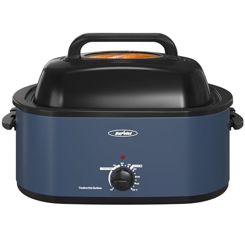 Sunvivi 26QT Electric Roaster Oven with Viewing Lid, 30lb Turkey, Blue