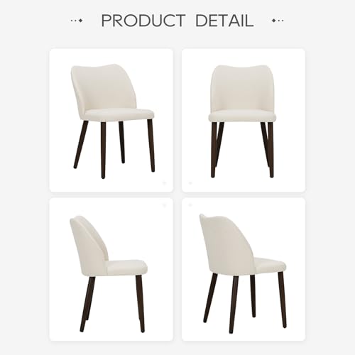 Modern Upholstered Dining Chairs Set of 2 - Beige Fabric with Wood Legs