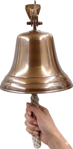 7-inch Solid Brass Wall Mount Ship Bell - Antique Maritime Hanging Bell for Reception, School, Outdoor & Indoor Use by The Metal Magician