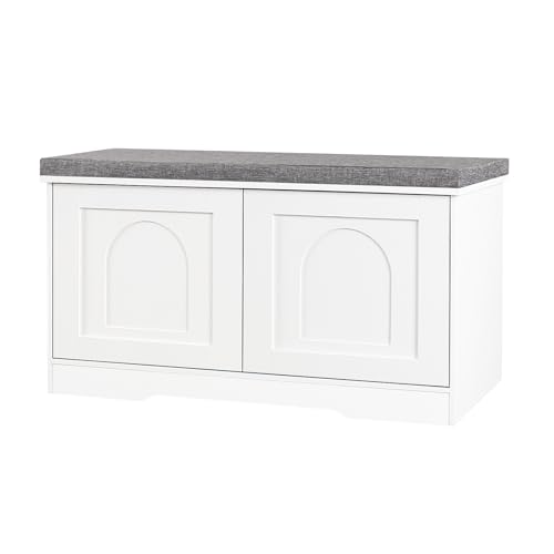White Shoe Storage Bench with Cushion, Door, 31.5"L x 17.7"H - Entryway Organizer