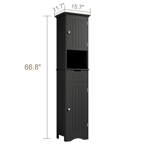ChooChoo 67-Inch Tall Narrow Bathroom Cabinet with Adjustable Shelves, Black
