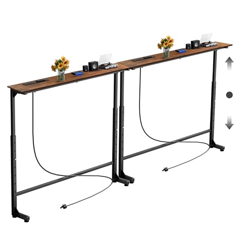 Keelian 78-Inch Adjustable Height Behind Couch Table with Outlets - Rustic Brown Sofa Console