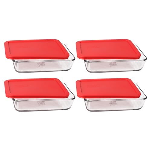 4-Pack 3-Cup Glass Food Storage Containers with Red Lids - Made in USA