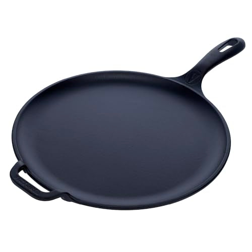 12-Inch Cast Iron Pizza Pan with Long & Loop Handles - Preseasoned, Colombia Made