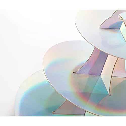 3-Tier Cupcake Stand, Round Rainbow Cake Stand Holder, Tiered DIY Cupcake Stand Tower for Dessert Table Displays, Birthday Theme Party Favors Decoration, Floral Tea Party, 12" W x 12.8" H, Laser