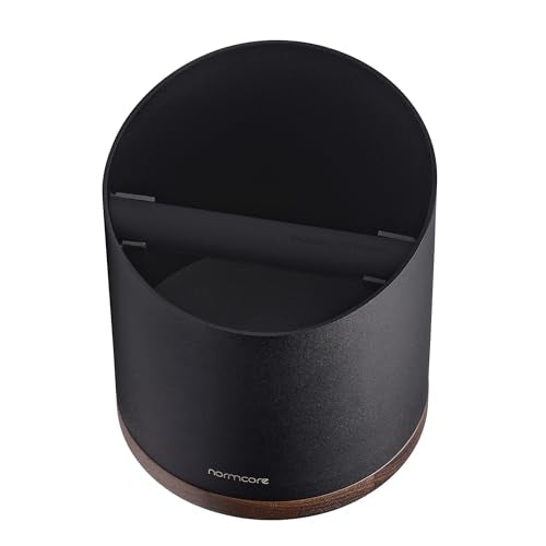 Normcore Espresso Knock Box 1L - Black Stainless Steel with Walnut Base
