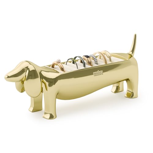 Gold Dachshund Ring Holder - Weiner Dog Jewelry Storage, Brass, Holds 10 Rings