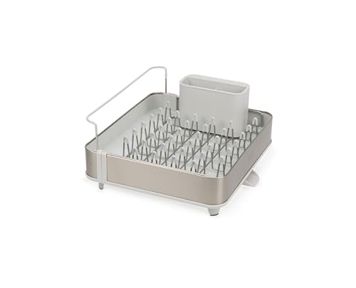Joseph Joseph Light Stone 1-Tier Expandable Stainless Steel Dish Drying Rack with Removable Cutlery Holder