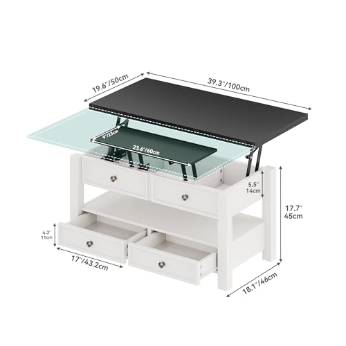 YITAHOME 4-in-1 Lift Top Convertible Coffee Table with Drawers, Black Top