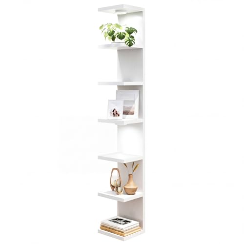 Fixwal 7-Tier Wall Shelf with LED Lights, White, Space-Saving Home Decor