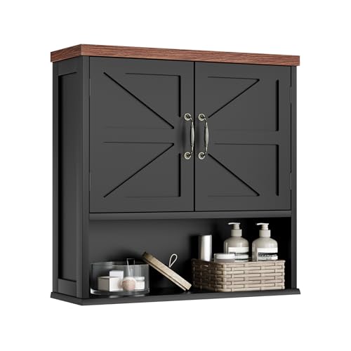 Smuxee Black Farmhouse Wall Mounted Bathroom Cabinet with Adjustable Shelves