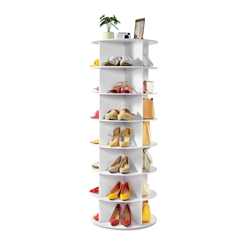 White 7-Tier Rotating Shoe Rack Tower - Freestanding 360° Spinner Organizer