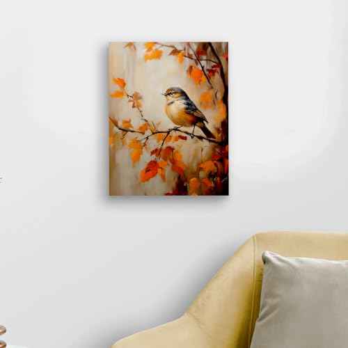 WODMIS Fall Bird Book Wall Decorations Framed Canvas Art, Rustic Autumn Maple Leaf Wall Decoration, Thanksgiving Harvest Decor Canvas Home Decorations for Living Room Kitchen Home Wall Decor 11x14