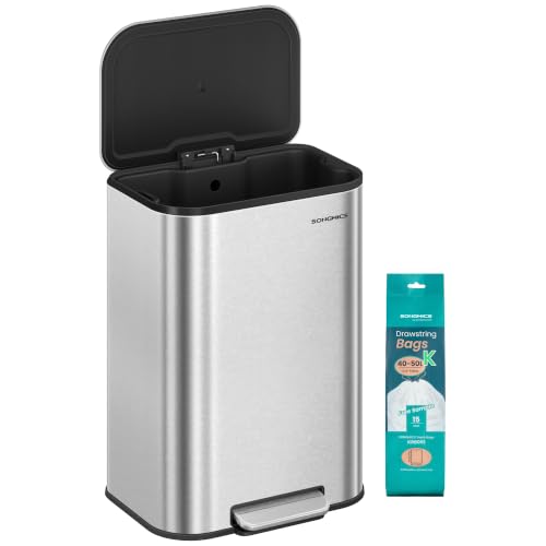 SONGMICS 13-Gallon Kitchen Trash Can Stainless Steel Soft Close - Metallic Silver