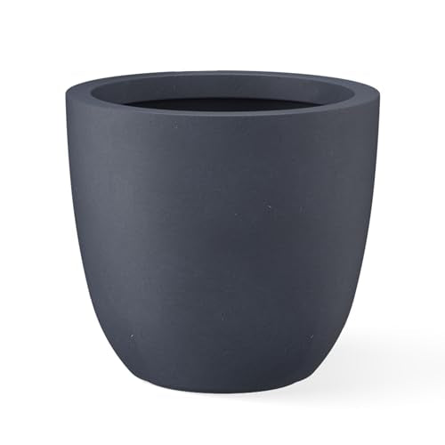 Large Charcoal Concrete Planter Bowl - 18 Inch Outdoor Garden Pot with Drainage, Variation of Charcoal / 18"d