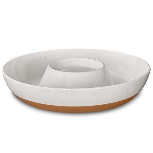 Mora Ceramic Chips and Dip Serving Tray Vanilla White - Large Divided Party Bowl Set