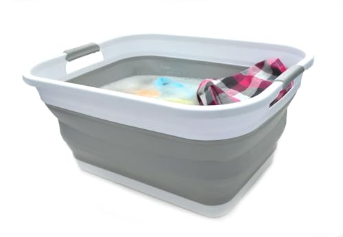 SAMMART 41L Grey Collapsible Plastic Laundry Basket - Foldable Storage Bin