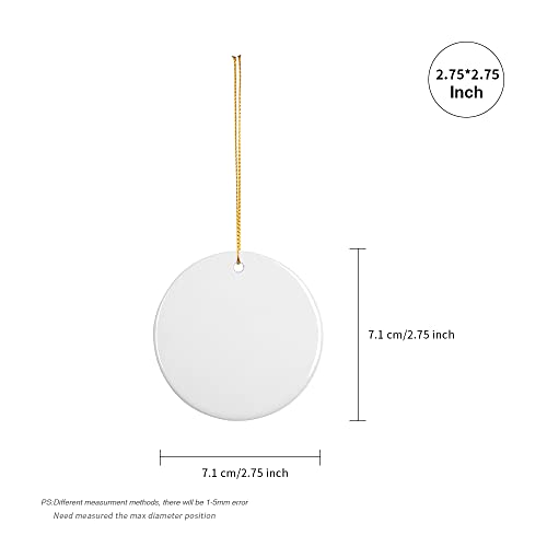 2.75 Inch Round Sublimation Ceramic Ornaments - 25 PCS White with Gold Strings