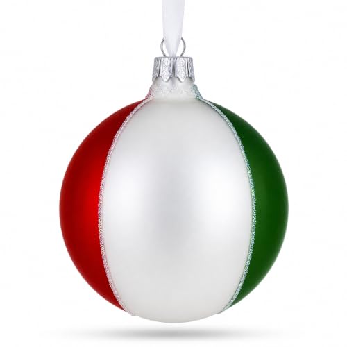 Mexican Flag Glass Christmas Ornament 3.25 Inches Hand-Painted Holiday Decor