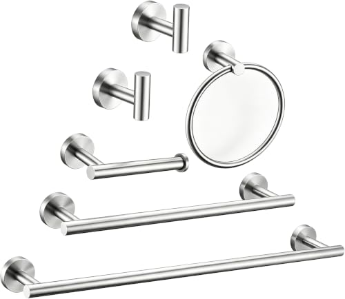 24-Inch Brushed Nickel Bathroom Hardware Set - Towel Bar, Ring & Hooks, Heavy Duty SUS304 Stainless Steel