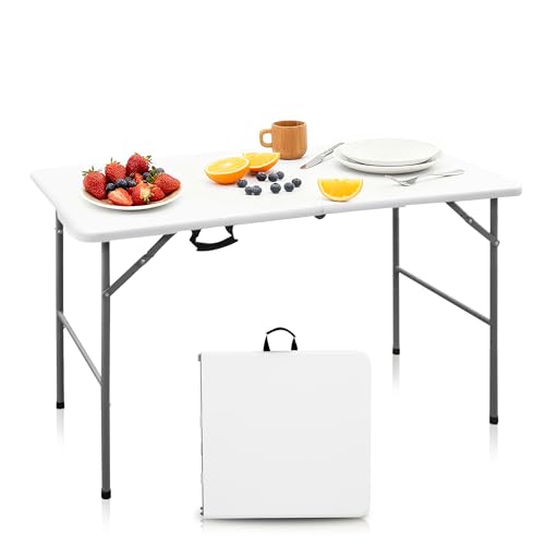 4ft Portable Folding Table - Indoor Outdoor Plastic Dining & Picnic Table with Handle