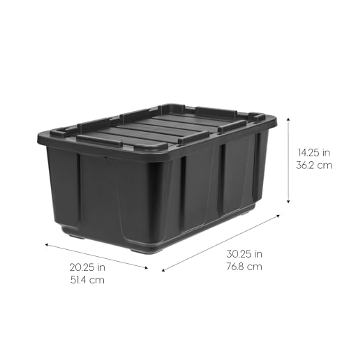 IRIS USA 4-Pack Heavy Duty Black Storage Bins with Lids - 27 Gal Nesting Organizers