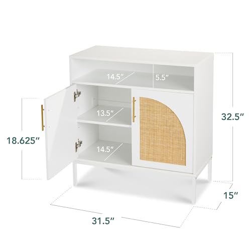 Arched Rattan Sideboard Buffet Cabinet - White, Entryway & Living Room Storage