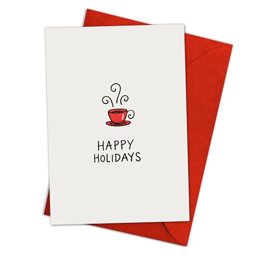 Podagree Holiday Greeting Card with Red Coffee Cup Illustration – Christmas & New Year Stationery, 5.3x8in, Blank inside, Includes Envelope