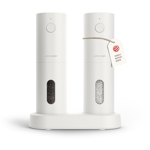 LARS NYSØM Electric Salt and Pepper Grinder Set - Pure White, Rechargeable & Adjustable