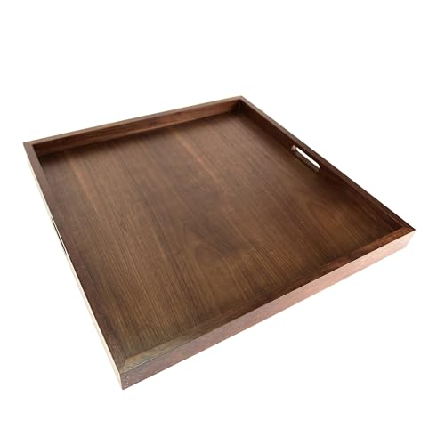 BARsics 24x24 inches Square Walnut Wooden Ottoman Tray, Large Living