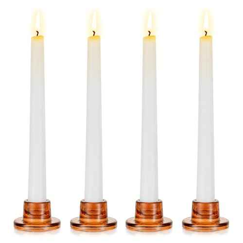 Glasseam Glass Tapered Candlestick Holders: 4Pcs Amber Small Candle Sticks Holder Decor Short Taper Candle Holders for Table Centerpiece Vintage Thanksgiving Christmas Farmhouse Decoration