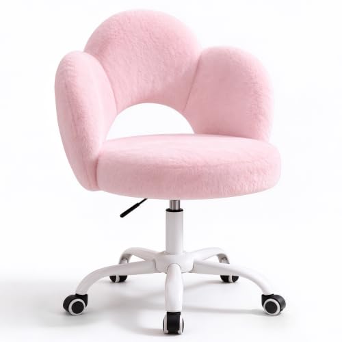 Pink FIDOM Cloud Vanity Chair with Wheels - Fluffy Desk & Makeup Stool