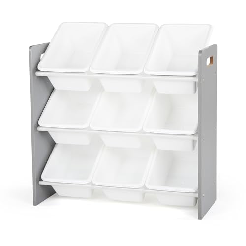 Humble Crew Kids Toy Organizer with 9 Removable Bins, 3-Tier Storage, White & Grey