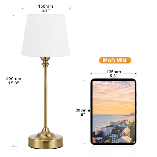White and Gold Cordless Rechargeable Table Lamp - 15.8in Empire Shade