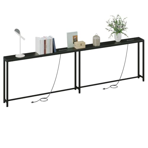102.4-Inch Black Behind Couch Table with Dual Fast Charging Stations