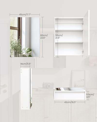 White Wall-Mounted Bathroom Medicine Cabinet with Mirror & Adjustable Shelves - 17.7''L x 23.6''H