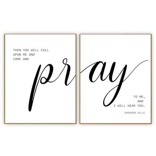 Bible Verse Wall Art Decor, Black Christian Poster, Black Inspirational Prints, Family Christian Pictures Wall Decor, Paintings for Living Room Bedroom Home Decoration- Pray to Me -2Pcs(No Frame)