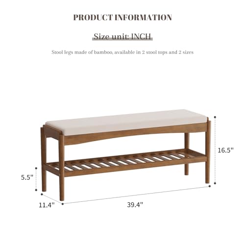 STDDRE Bamboo Shoe Bench with Padded Seat, 2-Tier Entryway Organizer, Brown-Beige, 39.4 x 11.4 x 16.5 inches