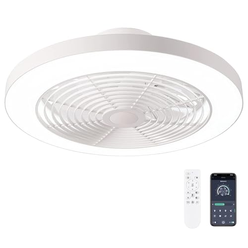 Orison 19.7-inch White Low Profile Ceiling Fan with Lights & Remote - Smart Flush Mount