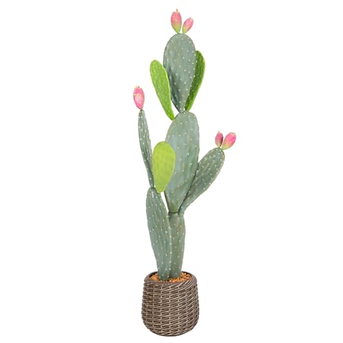 41in UV-Resistant Faux Cactus in Woven Planter - Indoor Outdoor Artificial Plant