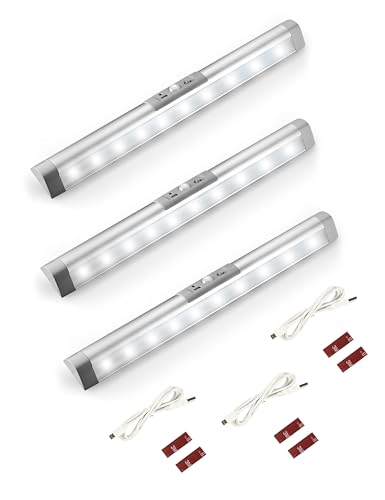 Joyzy 3 Pack Rechargeable Motion Sensor LED Closet Lights - Wireless Under Cabinet Lighting, Eye-Protection Design