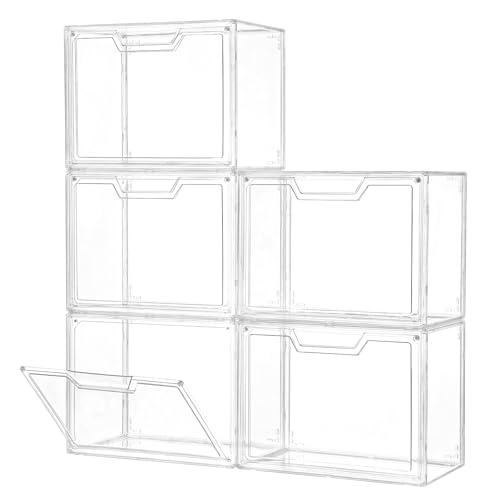 Freebat 5-Pack Stackable Acrylic Display Cases with Lids for Collectibles & Storage