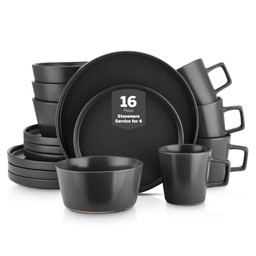 Stone Lain Celina 16-Piece Black Matte Dinnerware Set - Service for 4