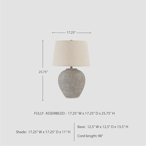 Signature Design by Ashley Dreward Table Lamp - Distressed Faux Stone Look, 26" Tall, 3-Way Lighting for Living Room & Bedroom