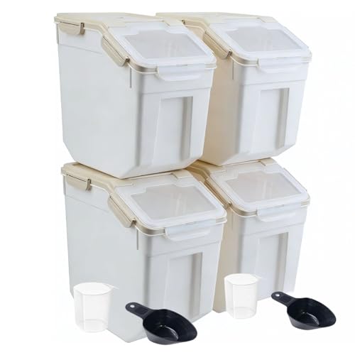 Saim 4 Pack 25lb Food Storage Bins - Grey Grain, Rice & Flour Containers