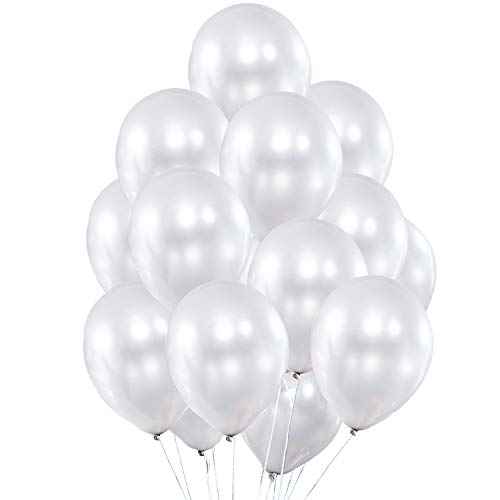 Fayoo White Balloons, 12 Inch White Metallic Balloon Party Decoration for Baby Shower, Christmas Decorations, Birthdays, Bridal Shower, Valentine¡¯s Day, Graduation 100 Pcs 3.2g