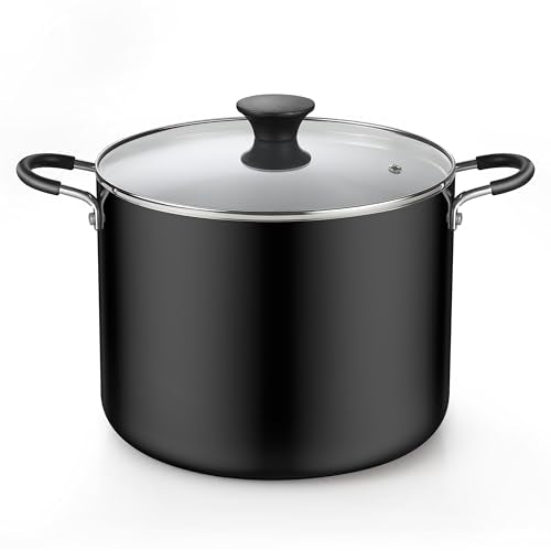 Black 10.5 Qt Nonstick Stock Pot with Lid - Heavy Duty Cooking Utensil